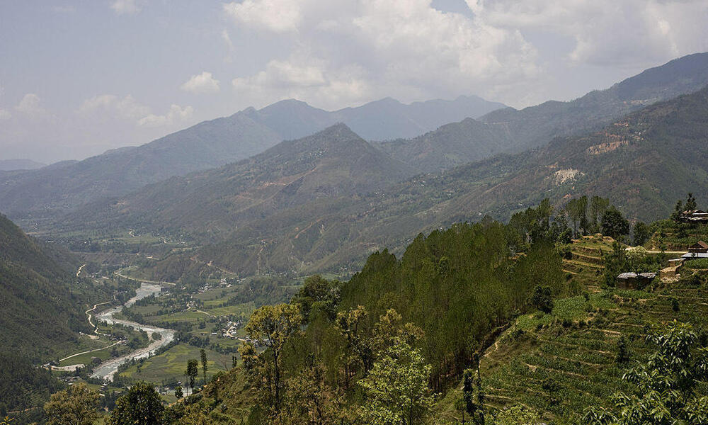 Landscape view of the Langtang region. Langtang National Park is one of the closest areas to Kathmandu that people can go trekking. The area relies heavily on tourism, agriculture and livestock for income. Langtang region, Nepal. 