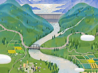 River and dam illustration
