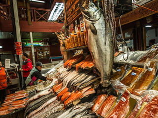 Salmon for sale at the market in Puerto Montt, in southern Chile.