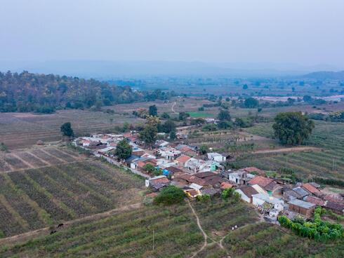 Aerial view of a community in the Satpura-Pench corridor