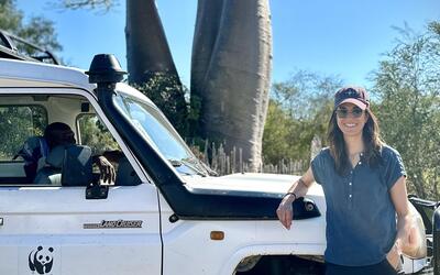 Shauna Mahajan with a WWF vehicle