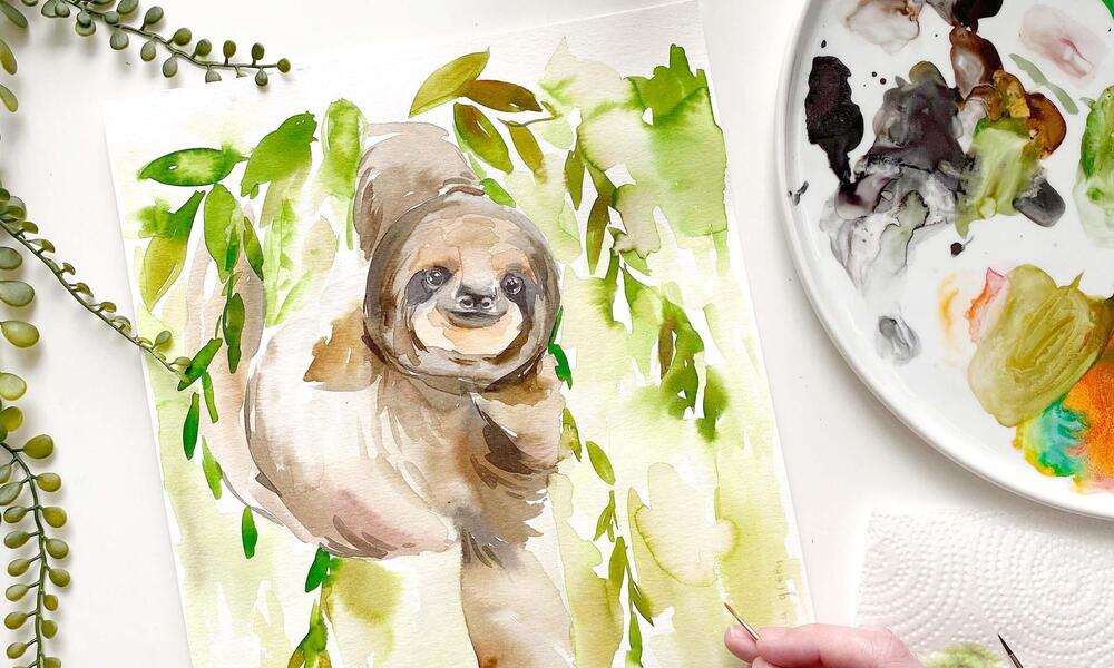 Painting of a sloth in a tree