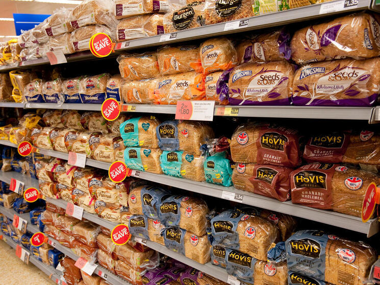 Breads in a supermarket aisle