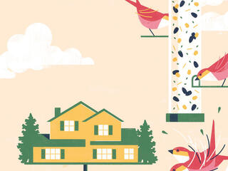 Illustration of birds on feeders