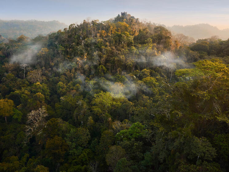 Aerial landscape of Thung Yai-Huai Kha Khaeng Wildlife Sanctuary in Thailand