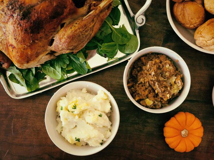 Thanksgiving foods on a table