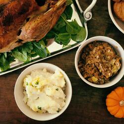 Thanksgiving foods on a table