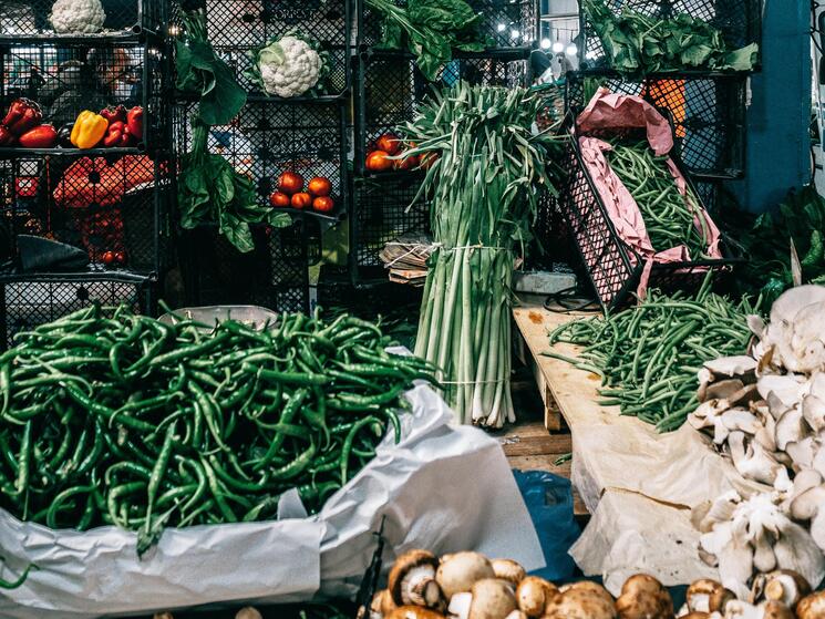 A variety of vegetables stored in a warehouse