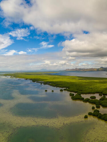 Aerial view of Viti Levu and islands in Fiji