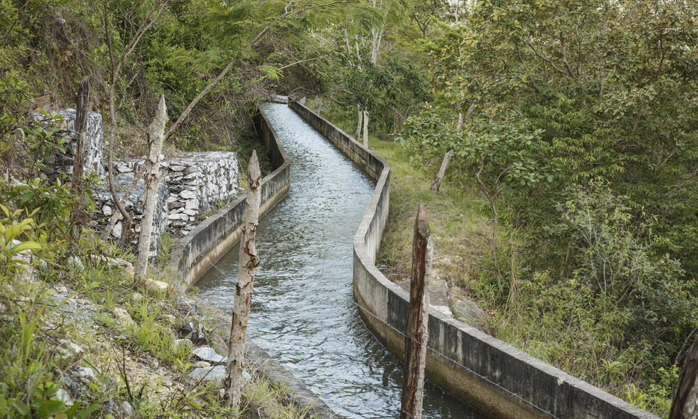 An acquaduct streaming water downhill from the Sierra de las Minas, a moutain range in eastern Guatemala.
