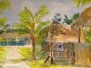 water color of village