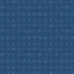 Icons related to health make a repeated pattern on a blue background