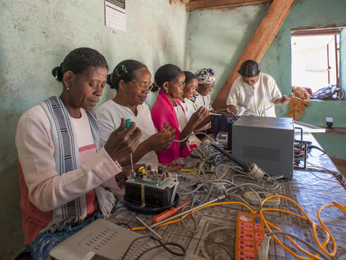Women in solar engineering training at India's barefoot college