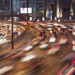 Cars in the evening rush hour in Dubai City, UAE.