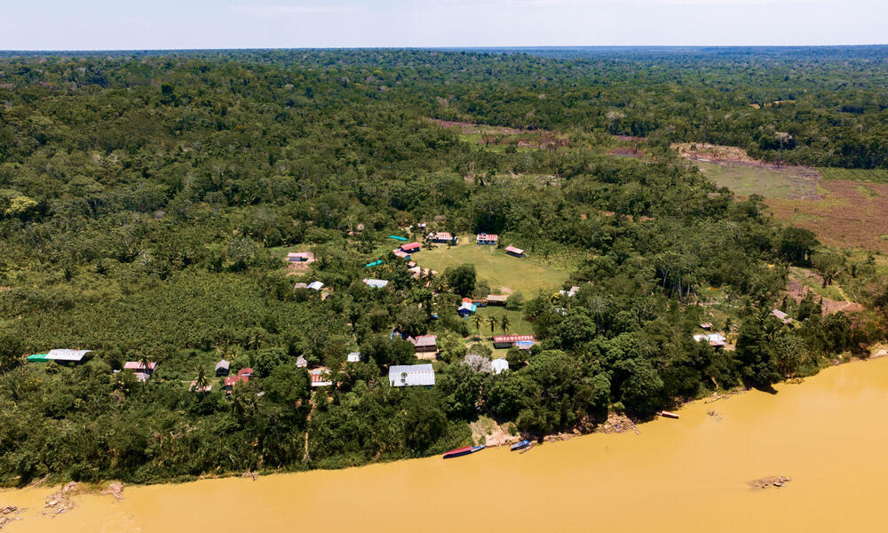 Aerial photo of village in Madre de Dios