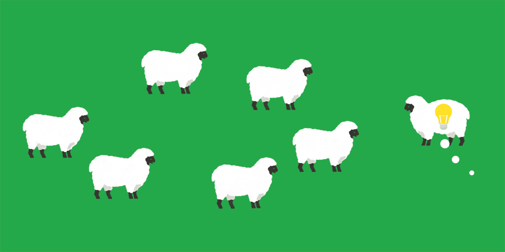Illustration of sheep on a green field