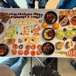Food waste arranged artfully on a table