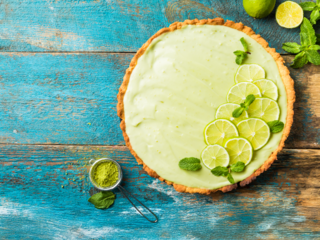 overhead view of a key lime pie