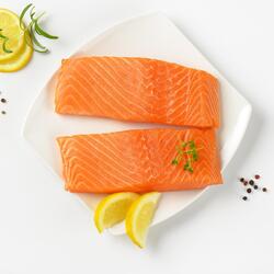 Two raw salmon fillets on a plate