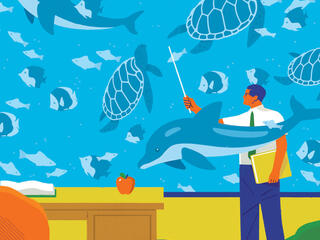 Classroom with fish on board