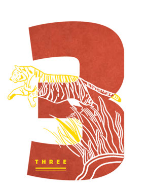 Number three with a tiger illustration