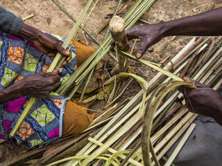 weaving by village women in Mpelu, Democratic Republic of the Congo.
