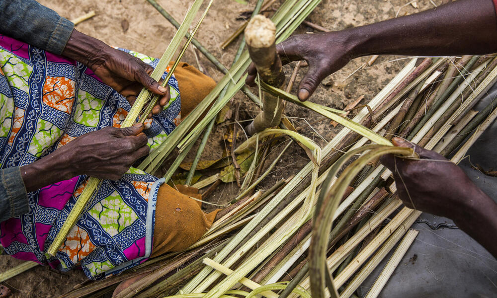 weaving by village women in Mpelu, Democratic Republic of the Congo.